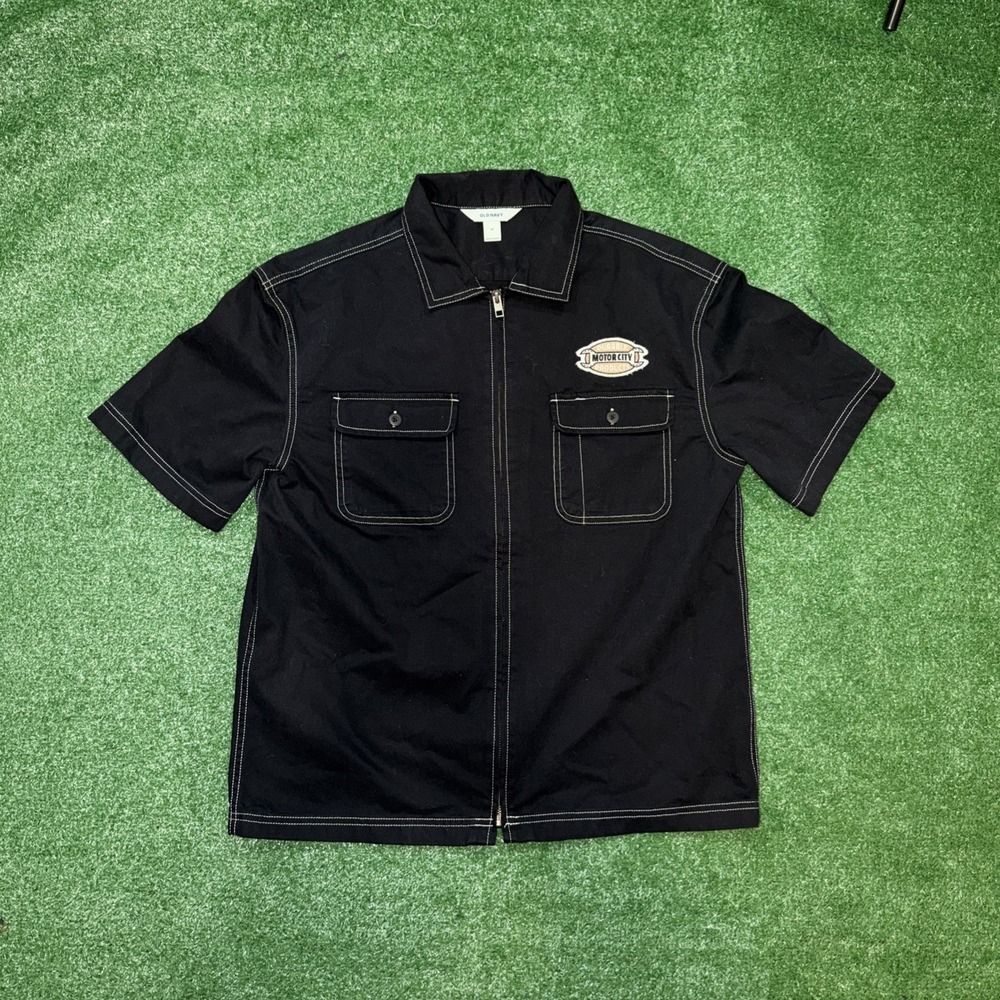 Old Navy Black Short Sleeve Moto Zip Shirt Men's‎ Medium